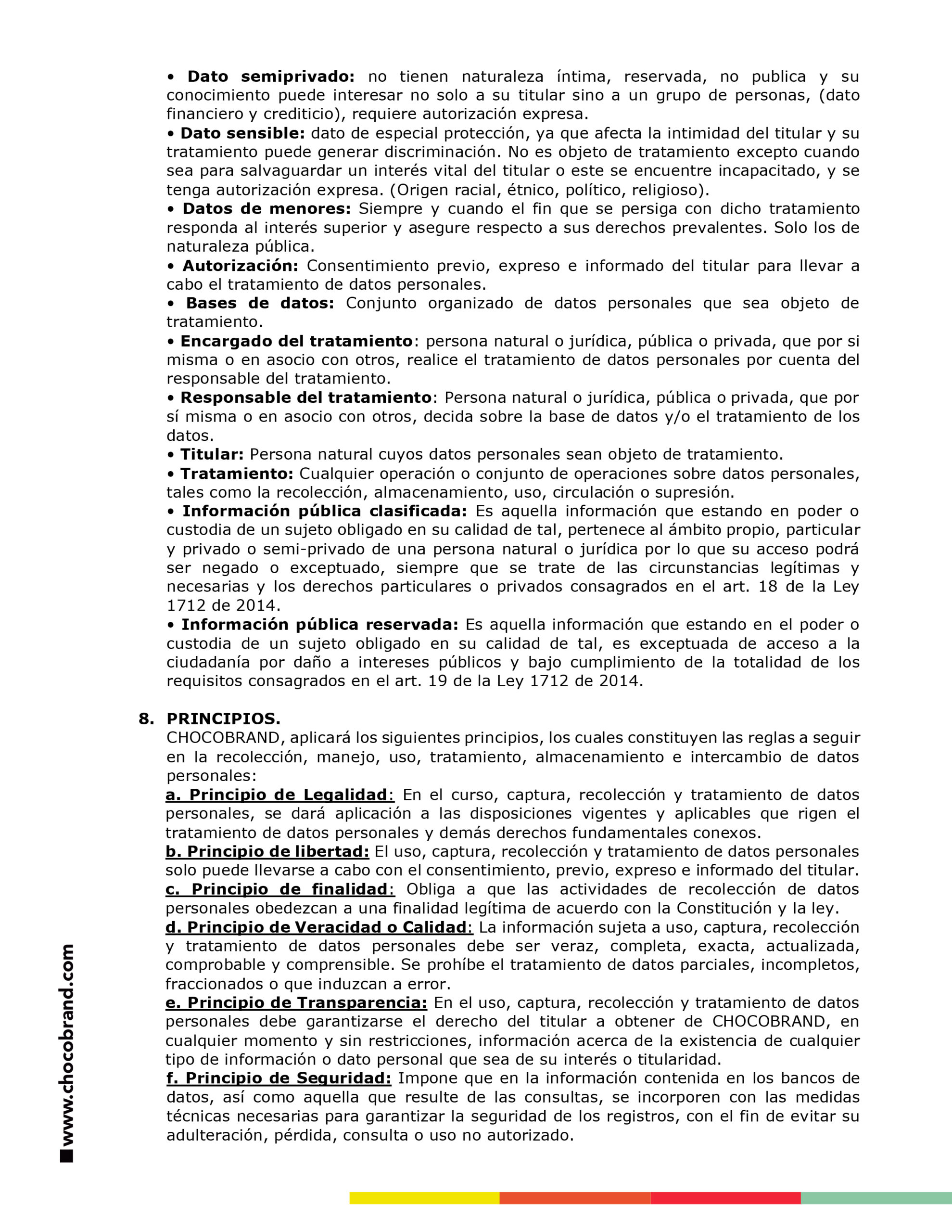 Politica de tratamiento de datos personales chocobrand