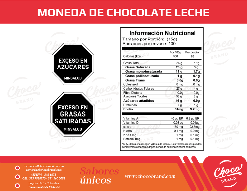 Tabla nutricional Moneda Chocolate