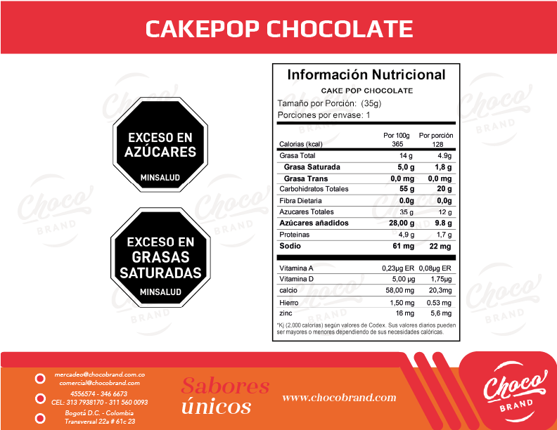 tablas nutricionales para cakepop chocolate